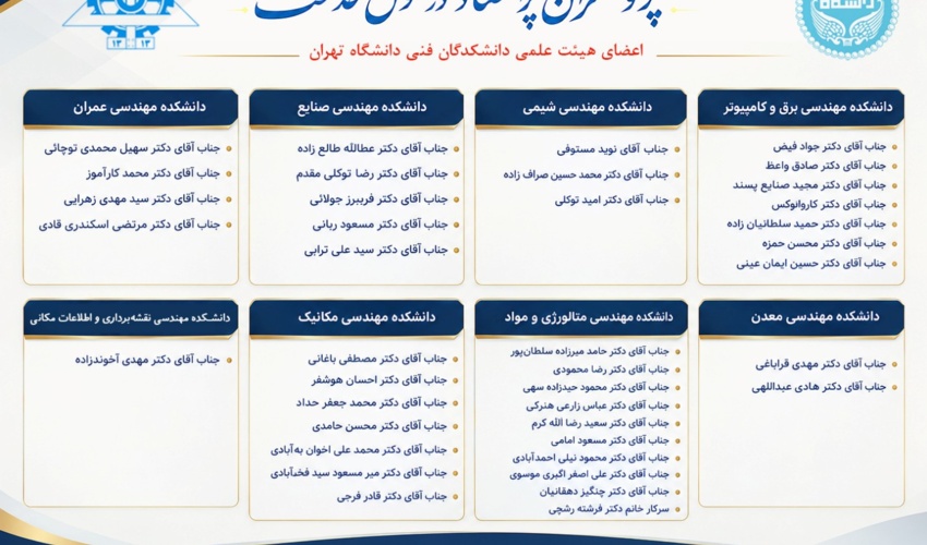 معرفی اعضای برجسته و پراستناد هیئت علمی دانشکدگان فنی دانشگاه تهران در طول خدمت