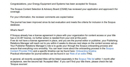 نمایه شدن نشریه Energyequipsys در پایگاه بین المللی Scopus