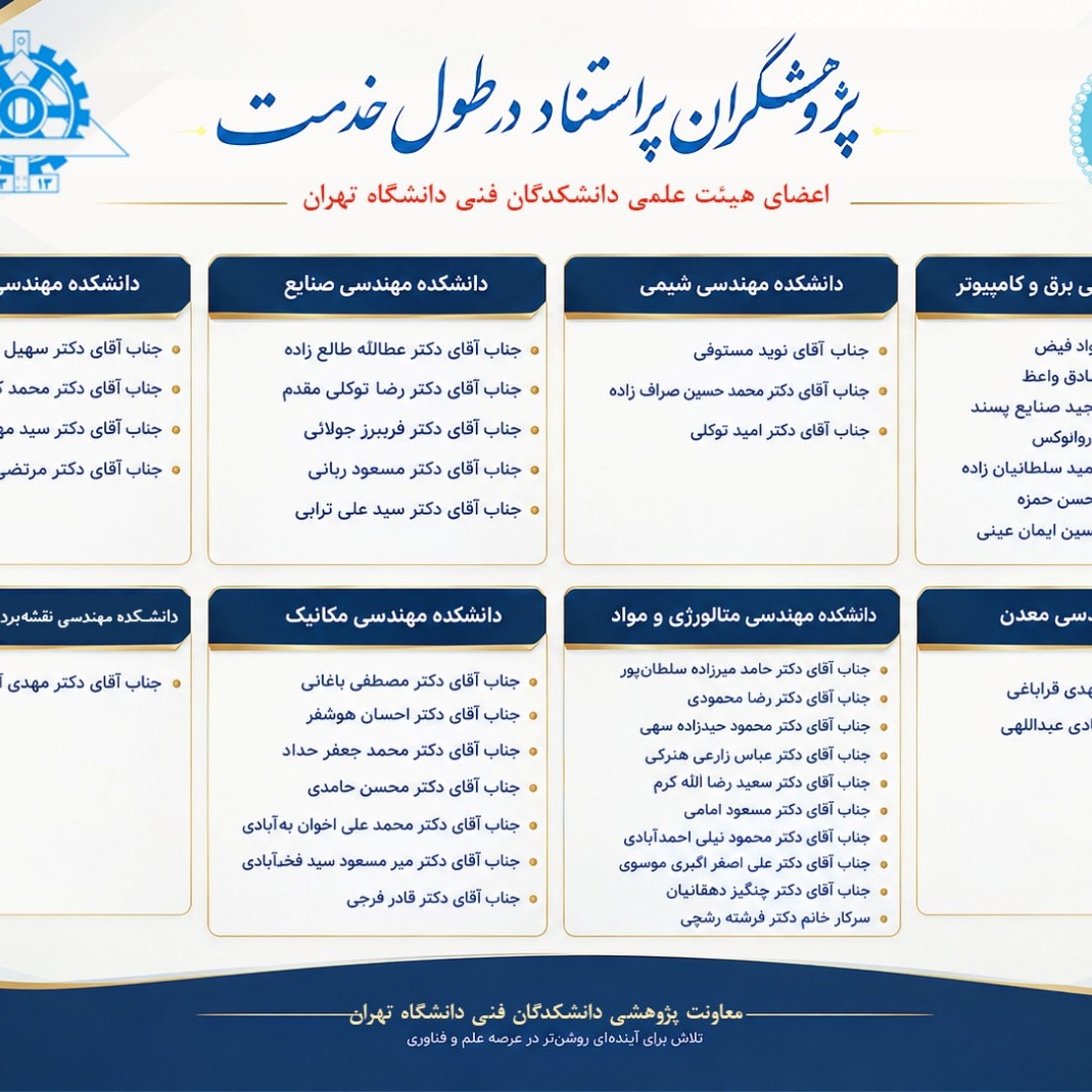 معرفی اعضای برجسته و پراستناد هیئت علمی دانشکدگان فنی دانشگاه تهران در طول خدمت